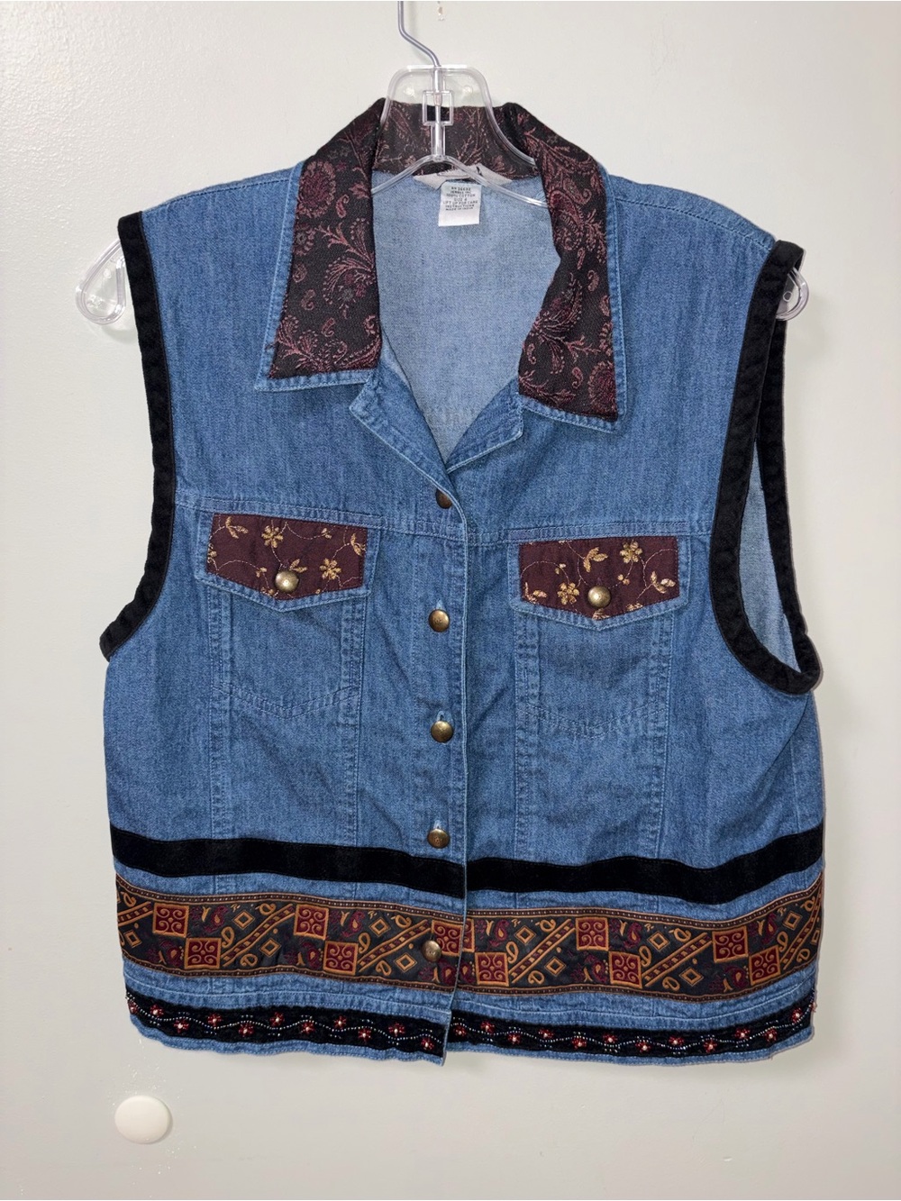 Stonebridge Vtg Boho Western Cottagecore Embroidered Beaded Paisley Denim Vest 6